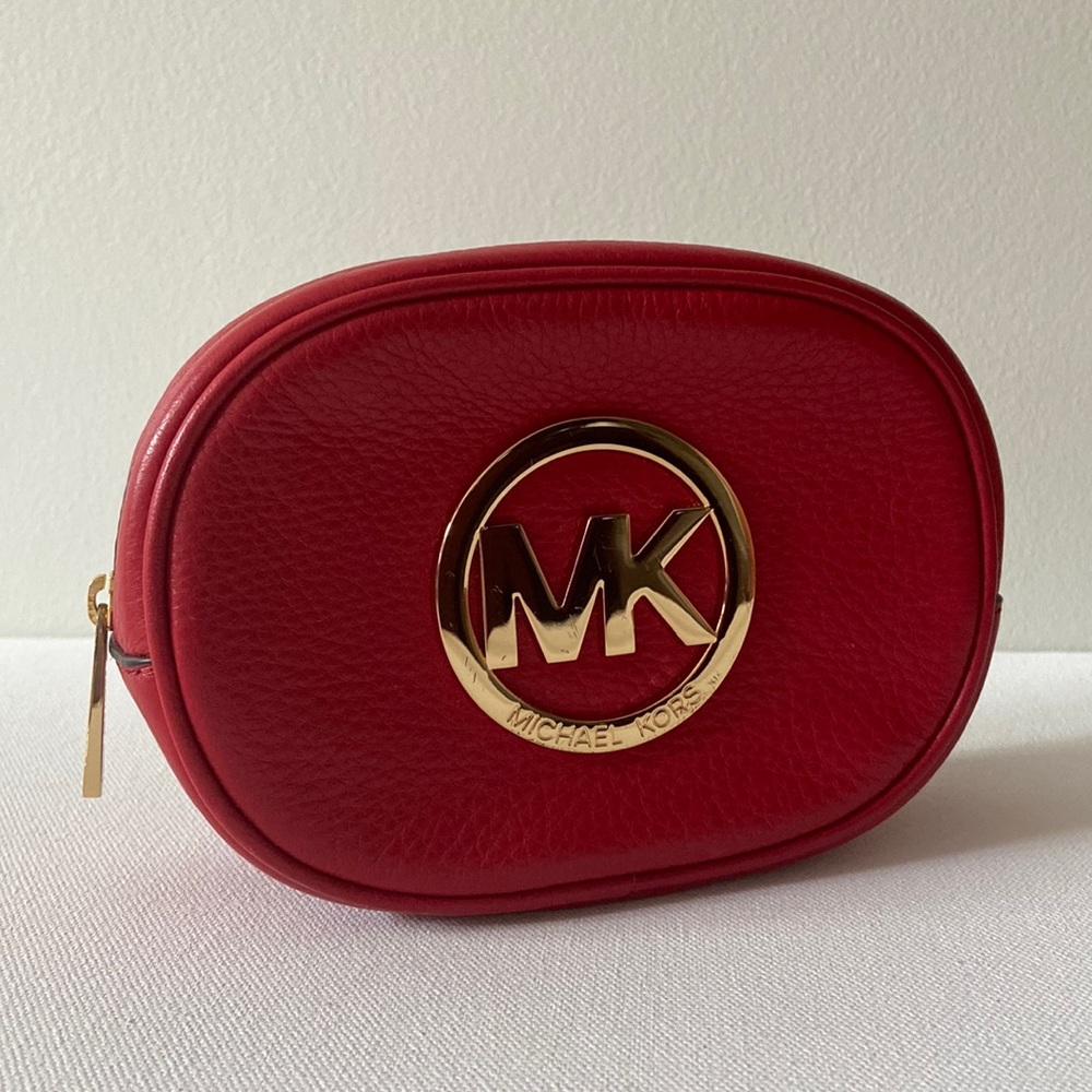 Michael Kors Red Cosmetic Bag with Gold Logo